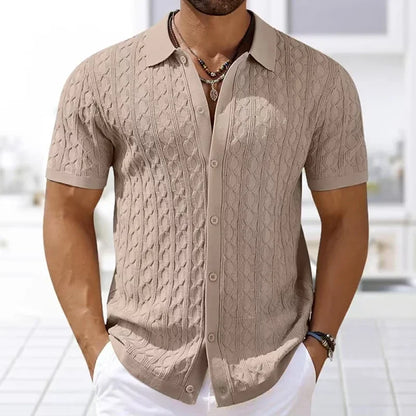 Summe Embroidery Men'S Short Sleeved Fashion Knitted Shirt 2025 Men'S Business Solid Color Casual Button Cardigan POLO Shirt Top