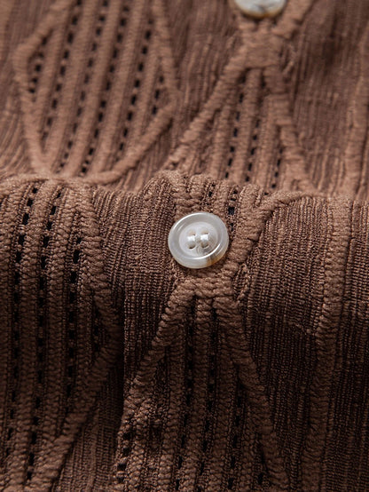 Bold Geometric Jacquard Cuban Shirt - Modern Pattern, Effortless Style
