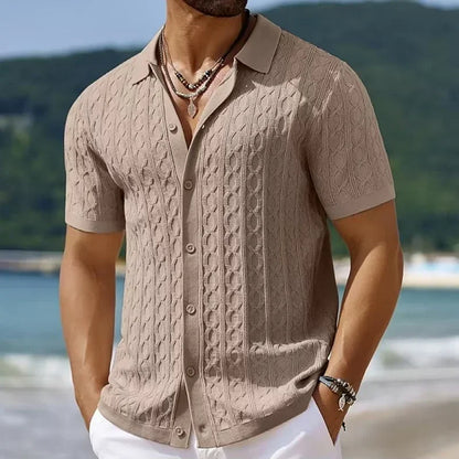 Summe Embroidery Men'S Short Sleeved Fashion Knitted Shirt 2025 Men'S Business Solid Color Casual Button Cardigan POLO Shirt Top