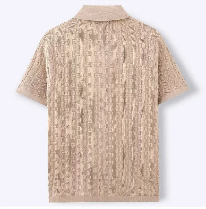 Summe Embroidery Men'S Short Sleeved Fashion Knitted Shirt 2025 Men'S Business Solid Color Casual Button Cardigan POLO Shirt Top