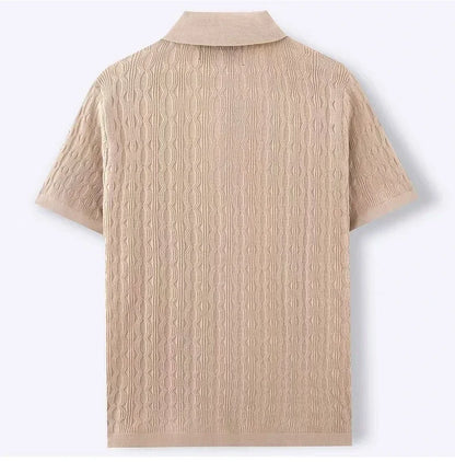 Summe Embroidery Men'S Short Sleeved Fashion Knitted Shirt 2025 Men'S Business Solid Color Casual Button Cardigan POLO Shirt Top