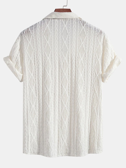 Bold Geometric Jacquard Cuban Shirt - Modern Pattern, Effortless Style